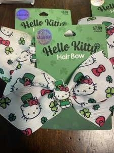 Hello Kitty by Sanrio Leprechaun & Clover White Hair Bow Clip 2 Pc. Set - Picture 1 of 3