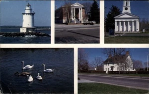 Old Saybrook Connecticut shoreline town multi-view lighthouse church postcard - Picture 1 of 2