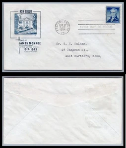 US FDC # 1038 5c James Monroe  HF  S.Cancel 1954, 9Q1381 - Picture 1 of 1