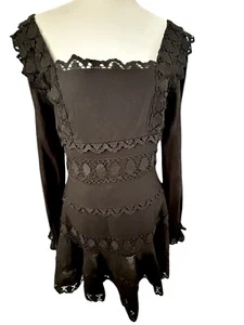 Anthropologie Endless Rose Linen Lace Black Whimsigoth Festival Mini Dress M - Picture 1 of 16