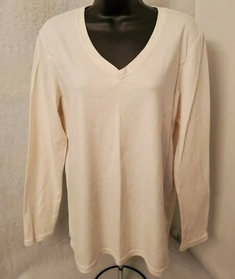 Basic Editions Womens Shirt Top Blouse Size L Large Ivory - Image 1 of 4