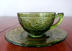 *DAISY #620 AVOCADO GREEN (1) CUP & SAUCER INDIANA GLASS 1930S-40S #4-B94-E - Picture 1 of 12