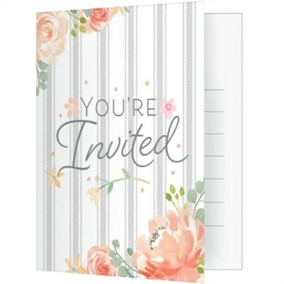 Farmhouse Floral Foldover Invitations 8 Pack Invites Baby Shower Decoration - Image 1 of 2