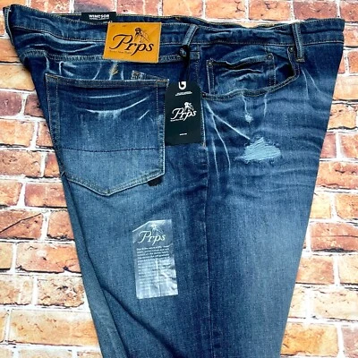 PRPS Windsor Tapered Skinny Fit Indigo Blue Stretch Men`s Distressed Jeans 42x33 - Image 1 of 4