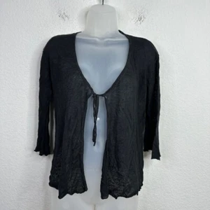 Bryn Walker Sweater Women M Black Linen Witchy Tie Fairy Whimsygoth Cardigan - Picture 1 of 11
