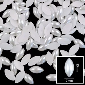200 Pure White Acrylic Horse Eye Half Pearl Bead 7X15mm Flatback Cabochon - Picture 1 of 5