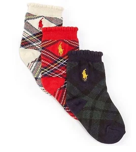 Polo Ralph Lauren Baby Girls 3-Pack Holiday Plaid Socks Sz 6-12 Mo NWT - Picture 1 of 7