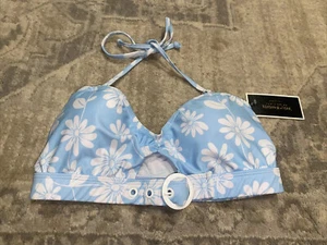 New Juicy Couture Black Label Swim Bikini Top Blue White Floral Padded Sz Small - Picture 1 of 3