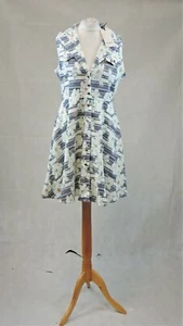 Yumi Navy Floral Button Up Collared Flared Dress Size 10 UK CR024 DD 20 - Picture 1 of 6