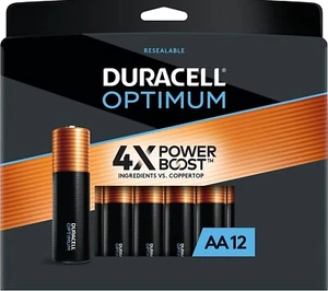 DURACELL OPTIMUM * AA * PAQUETE DE 12 PILAS ALCALINAS CON 4X POWER BOOST - Imagen 1 de 2