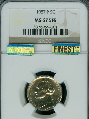 1987 P JEFFERSON NICKEL NGC MS67 FS FINEST GRADE . - Image 1 of 4