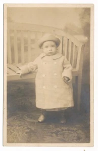 Toddler Child Wearing Full Length Winter Coat Houndstooth Pattern Photo Postcard - Picture 1 of 2