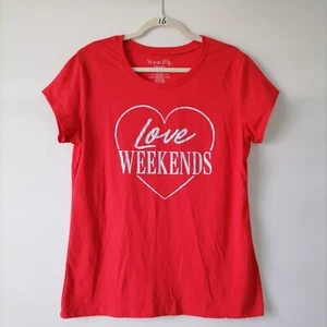 Wound Up Womens Red Short Sleeve Love Weekends Graphic Tops Size XXXL/21 - Picture 1 of 5
