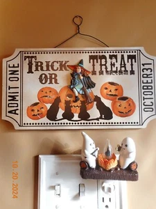 Halloween  trick or treat witch hanging sign with ghosts at campfire nightlight - Picture 1 of 1