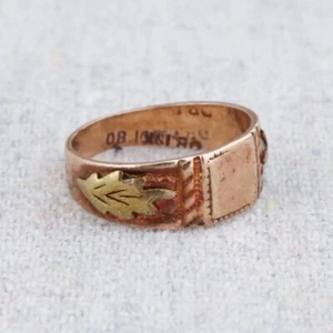 Antique Victorian 10k Rose & Green Gold Oak Leaf Baby Signet Ring Charm Pendant - Picture 1 of 8