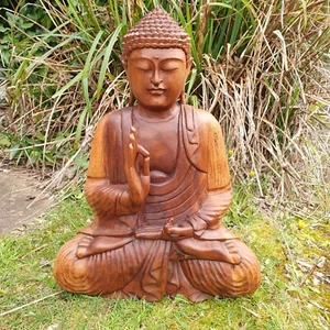 Large Ying Yang Buddha' Statue/Hand Carved/ Solid Wood/Statuette/50cm - Foto 1 di 7