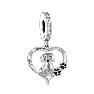 💖 Dachshund Sausage Dog Charm Love Heart Genuine 925 Sterling Silver Bracelet - Image 1 of 2