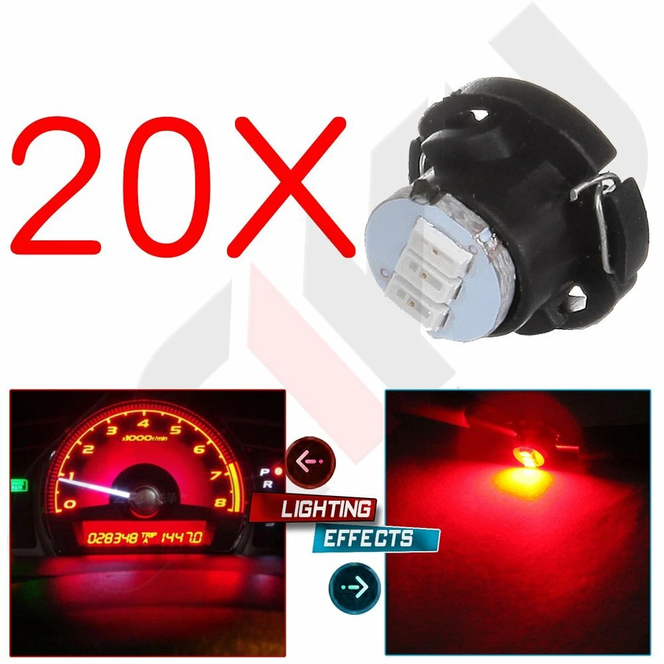 20XT5/T4.7 Neo Cuña LED Rojo 12V Bombillas Para A/C Calentador Climatizador Luz Lámpara Foto 1 de 4
