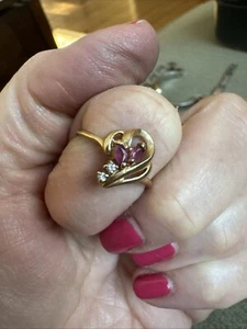 Vintage 14k Gold Ruby July Birthstone Diamond Ring Marquise Sz 6 - Picture 1 of 6