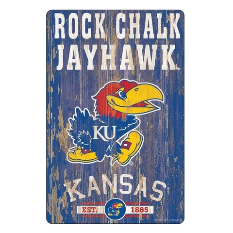 Kansas Jayhawks 11"x17" Wood Sign Slogan Design [NEW] NCAA Banner Wall Cover