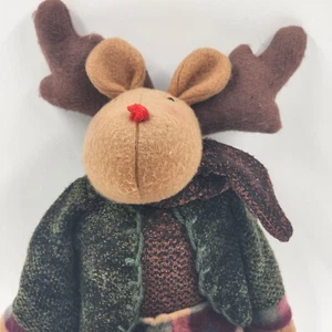 Christmas Plush Well Dressed Moose Shelf Sitter 20" Long Antlers to Hoof No Tags - Picture 1 of 9