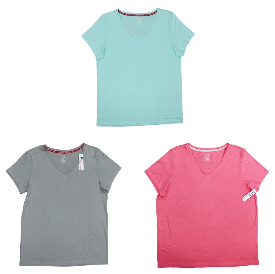 HUE Sleepwear Solid Color Short Sleeve V-Neck Women's Pajama T-Shirt Top NWT - Image 1 of 1