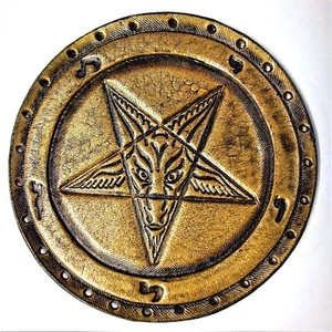 baphomet sigil gold ECHT LEDER PATCH schwarz Metall  - Bild 1 von 3