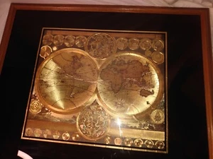 Beautiful Gold Foil Global Picture Art work in soild wooden frame 24'inx30'in - Picture 1 of 12