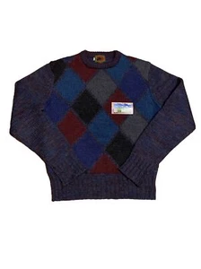 VINTAGE 90'S BOSTON TRADERS 100% WOOL DIAMOND PATTERN SWEATER MENS MEDIUM - Picture 1 of 8