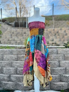 Lote de 5 piezas de vestido sari de seda hecho a mano para mujer india reciclada vintage hippie solero - Imagen 1 de 4