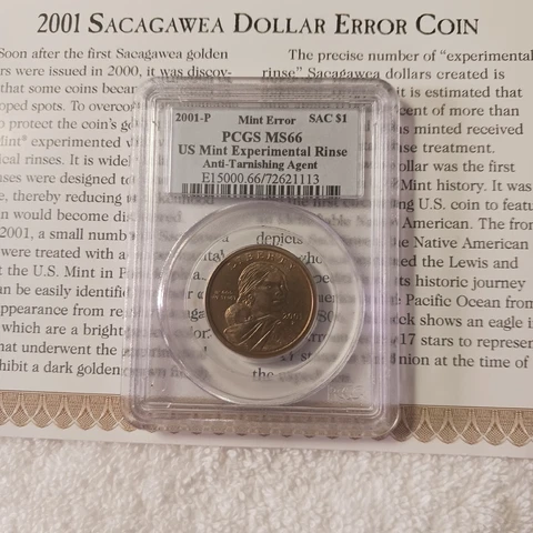 2001 P Sac $1 - Experimental Rinse Anti Tarnishing Agent - MINT ERROR PCGS MS66 Cover