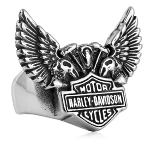 Herren Motorrad Club Biker Flügel Ring Vintage Silber Edelstahl Größe 7-13 - Bild 1 von 7