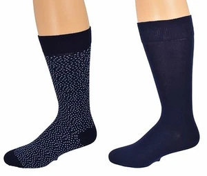 Men's Casual Dress 2 Pair Pack Socks, Combed Cotton Crew Socks - Picture 1 of 7