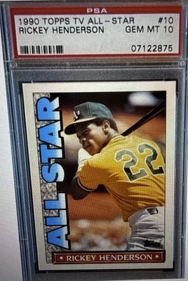 Camiseta PSA 10 Rickey Henderson 1990 Topps TV All-Star Wearing #22 rara POP 18 - Imagem 1 de 2