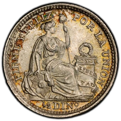 MS66 1916/6-FG Peru Silver 1/2 Dinero, PCGS Trueview- Nicely Toned Overdate - Image 1 of 3