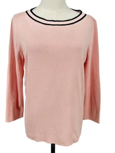Talbots Sweater Womens XL Pink Black Stripe Button Back Pullover Top New - Picture 1 of 12