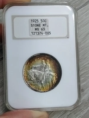 AMAZING RING "O" FIRE TONED NGC MS 63 1925 STONE MOUNTAIN HALF DOLLAR - Image 1 of 4