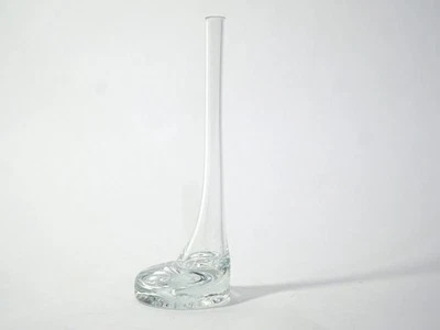 schmale Vase, Glasvase, klar, mit dickem Fuß, mundgeblasen - Bild 1 von 4