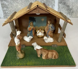 Vtg MCM Christmas Nativity Manger Scene 1950's Fold Out 8 Characters Wood - Picture 1 of 21