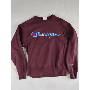 Champion Reverse Weave Crewneck Sweatshirt Burgundy Small Pullover - Picture 1 of 4
