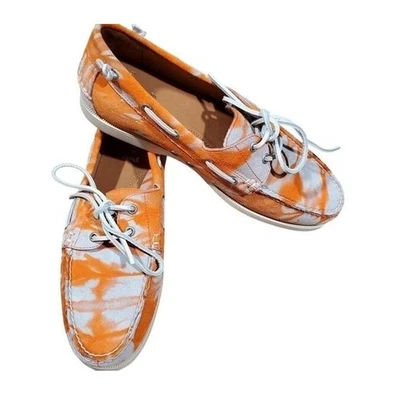 Polo Ralph Lauren Zapatos de Barco Naranja Tie-Dye Lona Cubierta Informal Sin Cordones Mocasines Foto 1 de 4