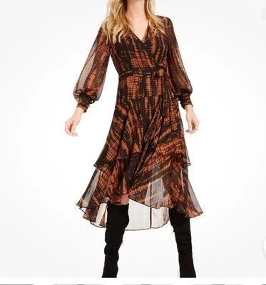 Vestido para mujer Becca Tilly x Bar III envolvente transparente estampado animal negro marrón - talla: M Foto 1 de 4