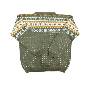 Norweger Style Wolle Fair Isle Pullover Herren Gr. L Grün Mock Neck Opa - Bild 1 von 6