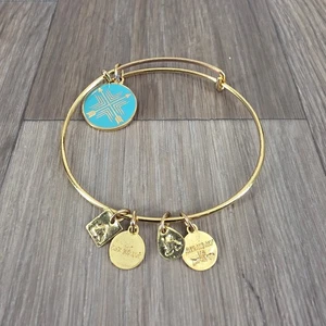 Alex and Ani Union Bond Direction Bangle Bracelet Gold Tone Turquoise Charm - Picture 1 of 7