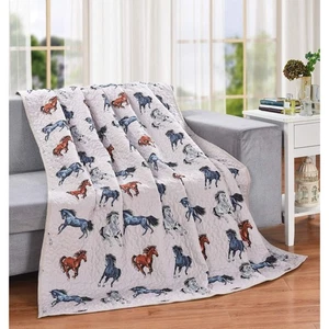 Wild Mustang Throw Quilt Blanket Polyester Multi Color Horses 60 x 50 Inch - Picture 1 of 6