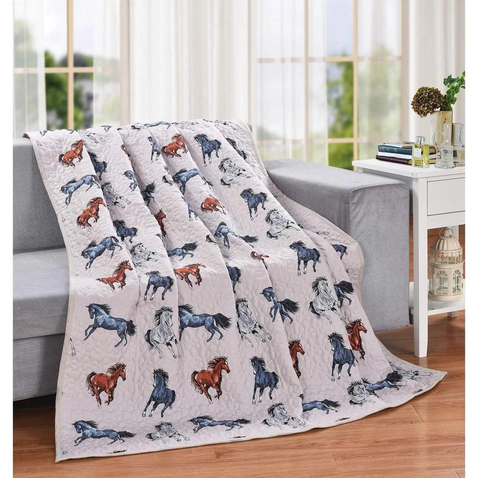 Wild Mustang Throw Quilt Blanket Polyester Multi Color Horses 60 x 50 Inch - Image 1 of 4