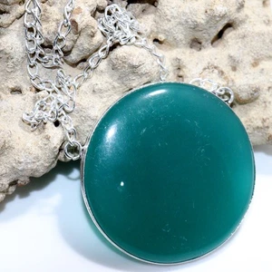 925 Silver Plated Green Onyx Jewellery Necklace Handmade Gemstone Size 18" AU P4 - Picture 1 of 3