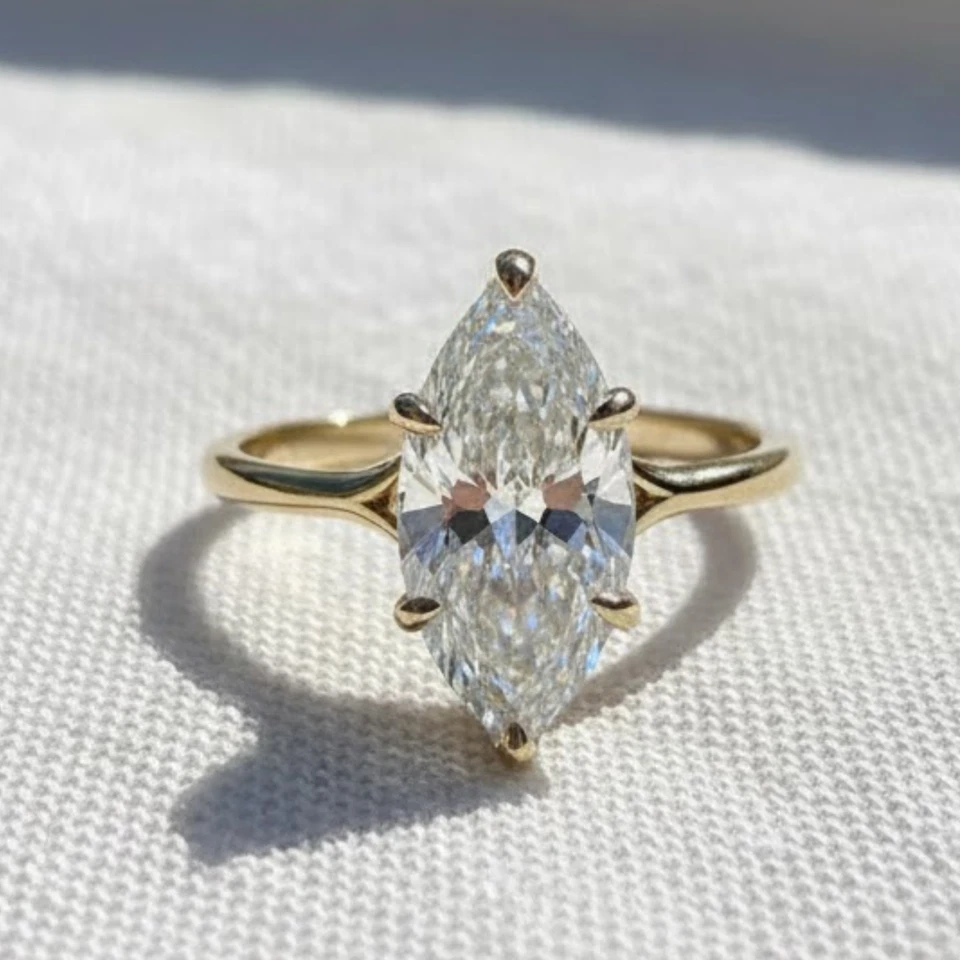 Women's Engagement Ring, 2 Carat Marquise, Lab Grown Diamond, 14K Yellow Gold - Image 1 of 4