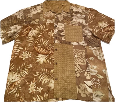 Jos.A. Camisa Banco Masculina Tamanho XL Floral Havaiana Colorblock Botão para Cima 100% Seda - Imagem 1 de 4