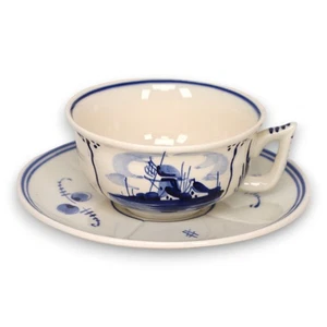 Delft Blue Hand Painted Tea Cup & Saucer Holland Vintage 20th C. - Picture 1 of 4
